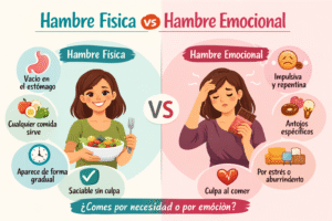 diferencia entre hambre física y hambre emocional 
